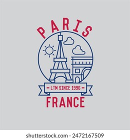 Paris France skyline vector illustration and typography design