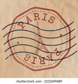 Paris, France Stamp City Travel Passport. Design Retro Symbol Country. Old Vintage Postmark.