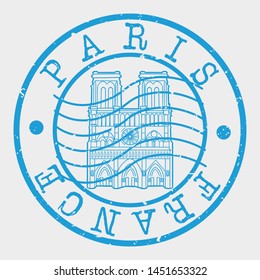 Paris France Stamp. Notre Dame Silhouette Seal. Round Design. Vector Icon. Design Retro Insignia.