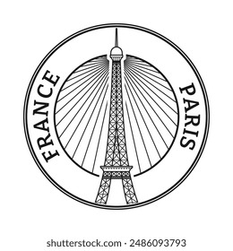 Paris, France stamp or seal with Eiffel Tower sign or icon. Vector illustration.