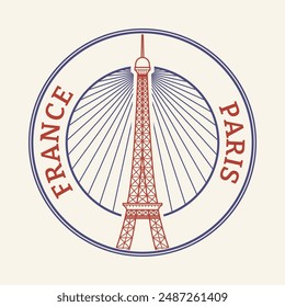 Paris, Frankreich Stempel oder Siegel mit Eiffelturm Zeichen oder Ikone. Vektorillustration.