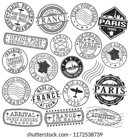 Paris France Stamp Vector Art Postal. Passport Travel Design Set Sign Postmark.