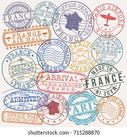 Paris France Stamp Vector Art Symbol Design badge Set.