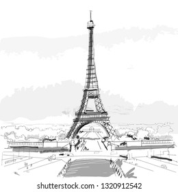 Paris, France, tower of Eiffel sketch ink