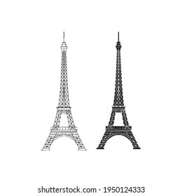 Paris, France, tower of Eiffel sketch ink. Vector illustration on white background 