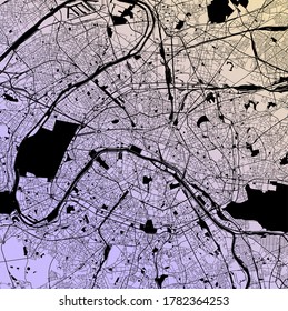 Paris, France — urban vector city map of capital city with Senne river, parks, roads and railways, minimalist town plan design poster, city center, downtown, transportation network, blueprint