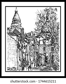 Paris, France, view of Montmartre - vector illustration (Ideal for printing on fabric or paper, poster or wallpaper, house decoration)