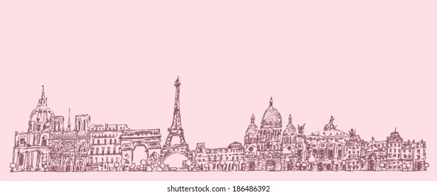 Paris, France, vintage engraved illustration, hand drawn