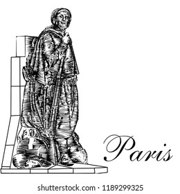 Paris, France.  The Zouave  the detail of the Alma bridge (Pont De L'Alma of the XIX century ) has acted as a measuring instrument during the floods. Hand drawed vector illustration