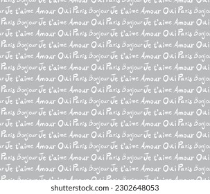 PARIS FRANCÉS SCRIPT PARIS WORD DISEÑN BONJOUR AMOUR REPEAT PATTERN VECTOR