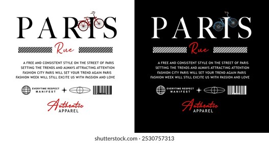 Paris and french “rue” slogan design t shirt illustration vector.