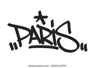 Paris graffiti tag in bold black lettering on white background. Clean urban style, ideal for artistic culture, travel, and creative street art projects inspired by the city.