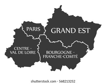 Paris , Grand Est, Centre - Val de Loire - Bourgogne Map France illustration