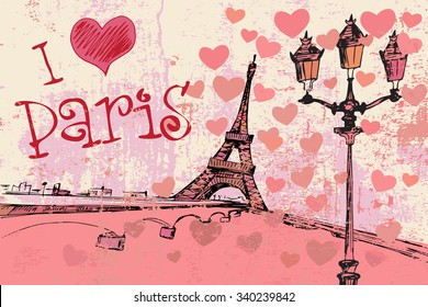 Paris grunge background with Eiffel tower
