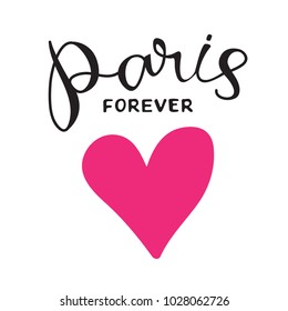 Paris hand drawn lettering with heart isolated on white background. Design element for greeting cards, creative projects or printed products. Romantic illustration.