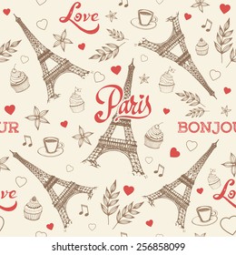 Paris hand drawn seamless pattern vector