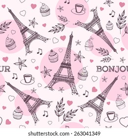 Paris hand drawn seamless pattern vector