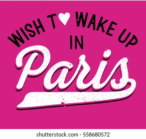 Paris hand drawn vector calligraphy brush lettering. Vector illustration. Slogan with heart image