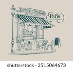 Paris café hand drawn vector, French vintage coffee shop sketch, old street cafe illustration, vacation t shirt design