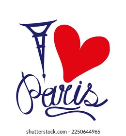 Grabado a mano en París y Torre Eiffer. Grabado de pincel caligráfico moderno. Grabado de tinta de París. Elemento de diseño para tarjetas, carteles, volantes, letras de París aisladas en fondo blanco. 