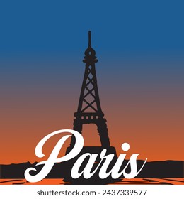 Paris hand drawn vector lettering and Eiffer Tower. Paris ink lettering. Design element for cards, banners, flyers, Paris lettering against the background of watercolor heart