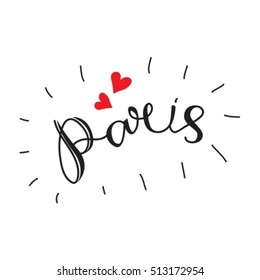 Paris hand drawn vector lettering . Modern calligraphy brush lettering. Paris ink lettering. Design element for cards, banners, flyers, Paris lettering isolated on white background.