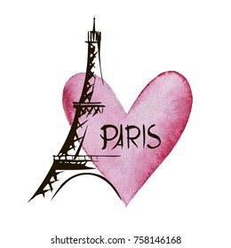 Paris hand drawn vector lettering and Eiffer Tower. Modern calligraphy brush lettering. Paris ink lettering. Design element for cards, banners, flyers