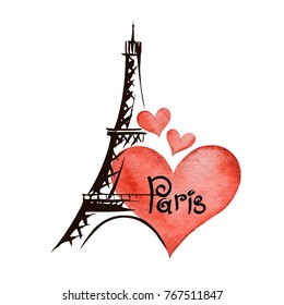 Paris hand drawn vector lettering and Eiffer Tower. Modern calligraphy brush lettering. Paris ink lettering. Design element for cards, banners, flyers