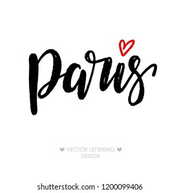 Paris hand lettering phrase. Vector typographic illustration of French word. Calligraphy quote name of the city for greeting cards, textile designs, scrapbooking