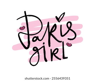 Paris handwriting calligraphy and pink brush stroke. Vector illustration design.