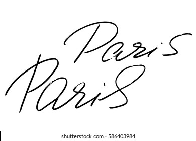 Paris handwriting text t'shirt text calligraphy handwritten black text on white background, vector. Each word is on the separate layer
