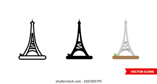 Paris icon of 3 types: color, black and white, outline. Isolated vector sign symbol.