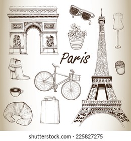 Paris Icon Set Hand Drawn Illustration Stock Vector (Royalty Free ...