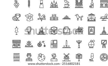 Paris icons High-Quality Vector Icons Collection with Editable Stroke. Ideal for Professional and Creative Projects.