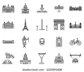 Paris icons line style sets. Landmark in France. Vector building in french.