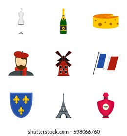 Paris icons set. Flat illustration of 9 Paris vector icons for web