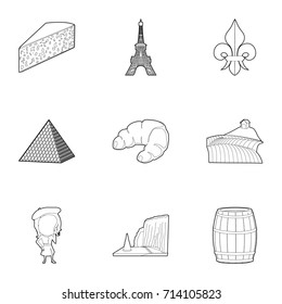 Paris icons set. Outline set of 9 Paris vector icons for web isolated on white background