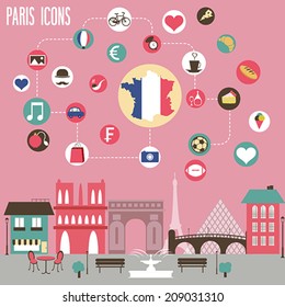 Paris icons set. Vector illustration.