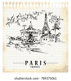 Paris illustration. Ink and pen hand drawn artwork.