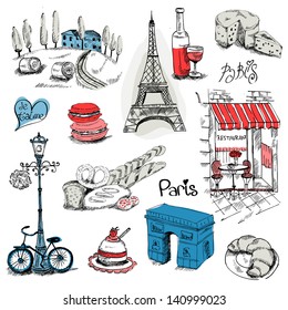 Paris Illustration Set - for design and scrapbook - in vector