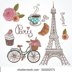 Paris Illustration Set - for design and scrapbook - in vector