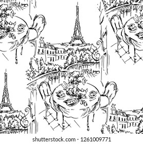 Paris illustration. Vector artwork. Isolated on white background. Seamless pattern
