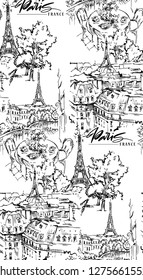 Paris illustration. Vector artwork. Isolated on white background. Seamless pattern.