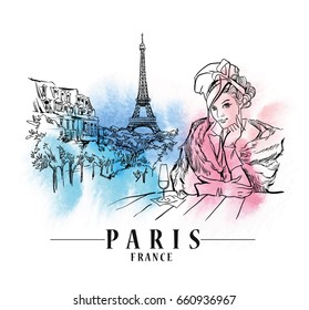 Paris Illustration Vector Artwork Watercolor Background Stock Vector Royalty Free