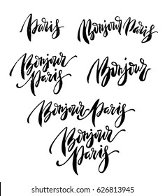 Paris illustration. Vector artwork. Welcome To Paris modern brush calligraphy.