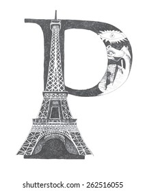 Paris initial hand drawn graphic