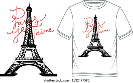 paris je taime slogan print design vector