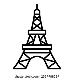 Paris landmark, Eiffel tower round line vector icon with editable stroke