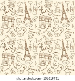 Paris landmarks & icons seamless background