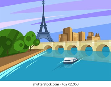 Paris landscape with Eiffel Tower from Seine 